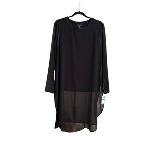 ALFANI Sheer Black Long Sleeve Urban Tunic Blouse Lagenlook Sheer Romance Sz 16